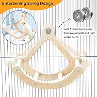 Vista 2 de Percha de juguete para pájaros, juguetes y perchas de periquitos con balanceo interactivo, rueda de ejercicio de madera para cacatúas, juguete