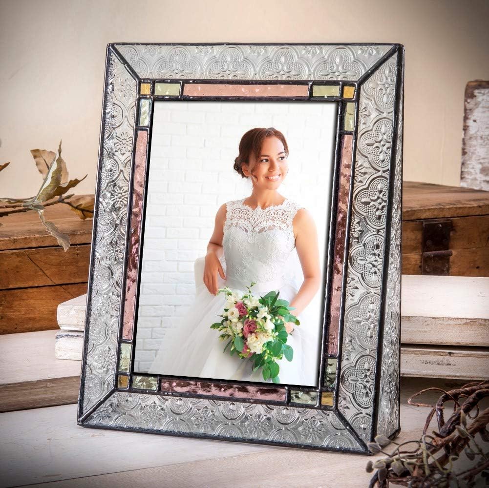 Glass Picture Frame 5x7 Photo Display Wedding Anniversary Colorful Green, Pink Rose J Devlin Pic 137-57V