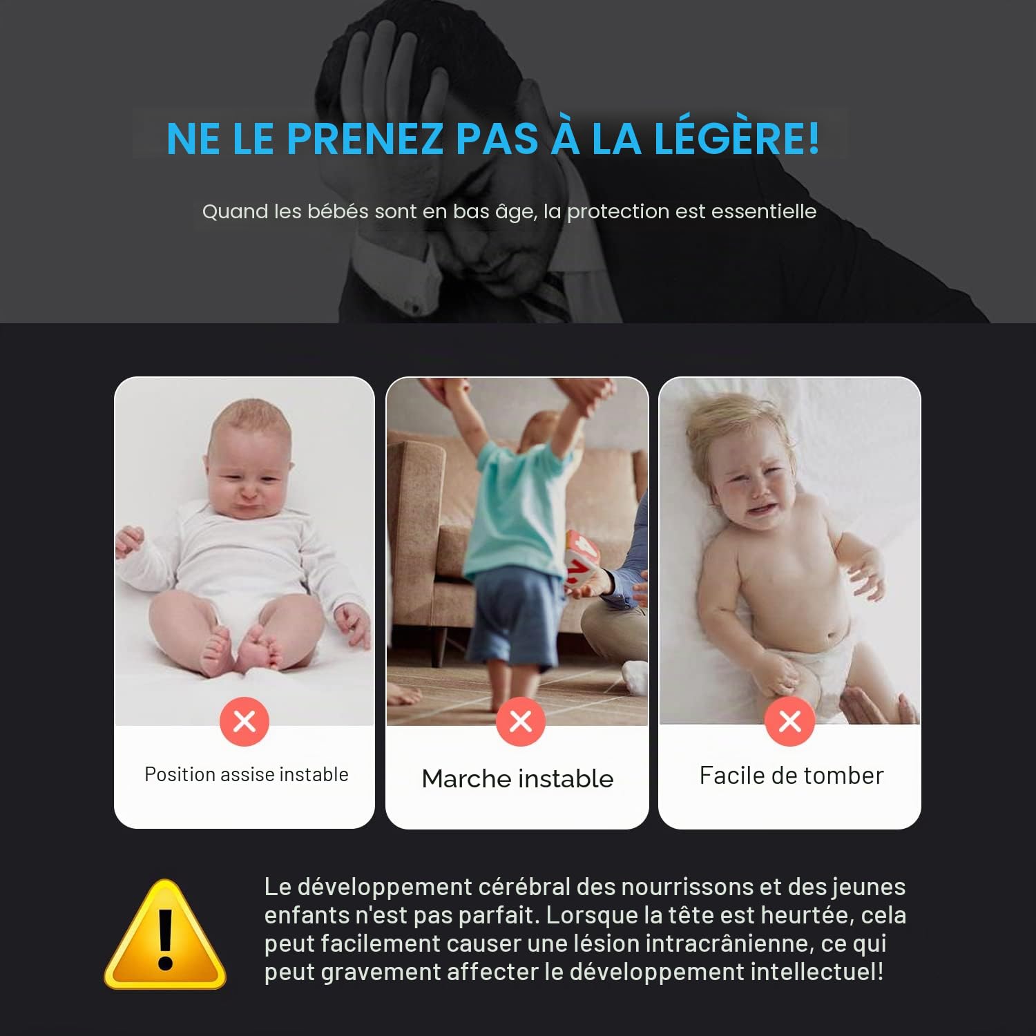 Coussinets de Protection de la Tête pour Bébé, Doux Respirant Réglable Protection de Tête de Bébé, Protection de La Tête Oreiller de Ssoutien, pour Les Enfants de 4 à 24 Mois, Éléphant