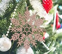 Vista 9 de 6 adornos grandes de copos de nieve de oro rosa de 12 pulgadas, copos de nieve grandes de plástico con purpurina para invierno, interiores