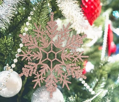 Miniatura 9 de 6 adornos grandes de copos de nieve de oro rosa de 12 pulgadas, copos de nieve grandes de plástico con purpurina para invierno, interiores y