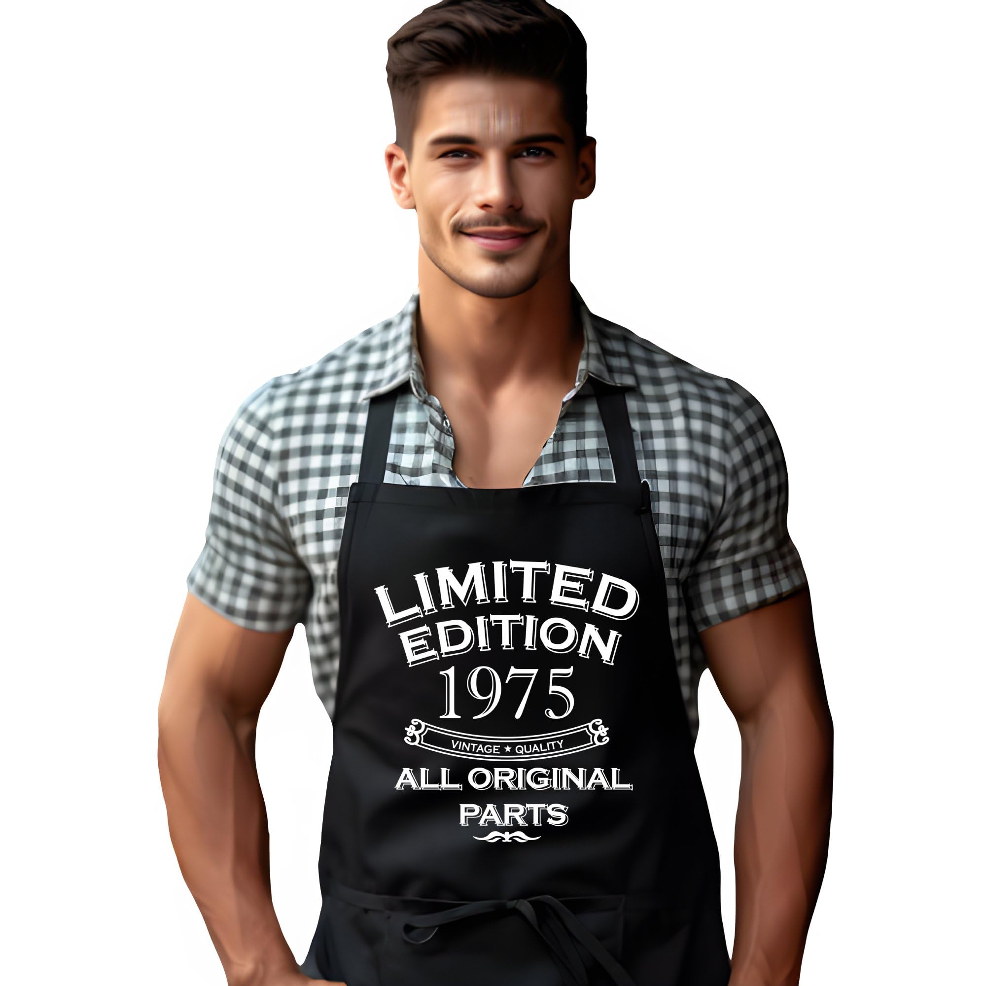 Dcg Printwear Men's Black Born In 1975 Apron – Funny 50Th Birthday Gift For – Novelty Apron For 50 Year Old Dad, Grandpa, Husband