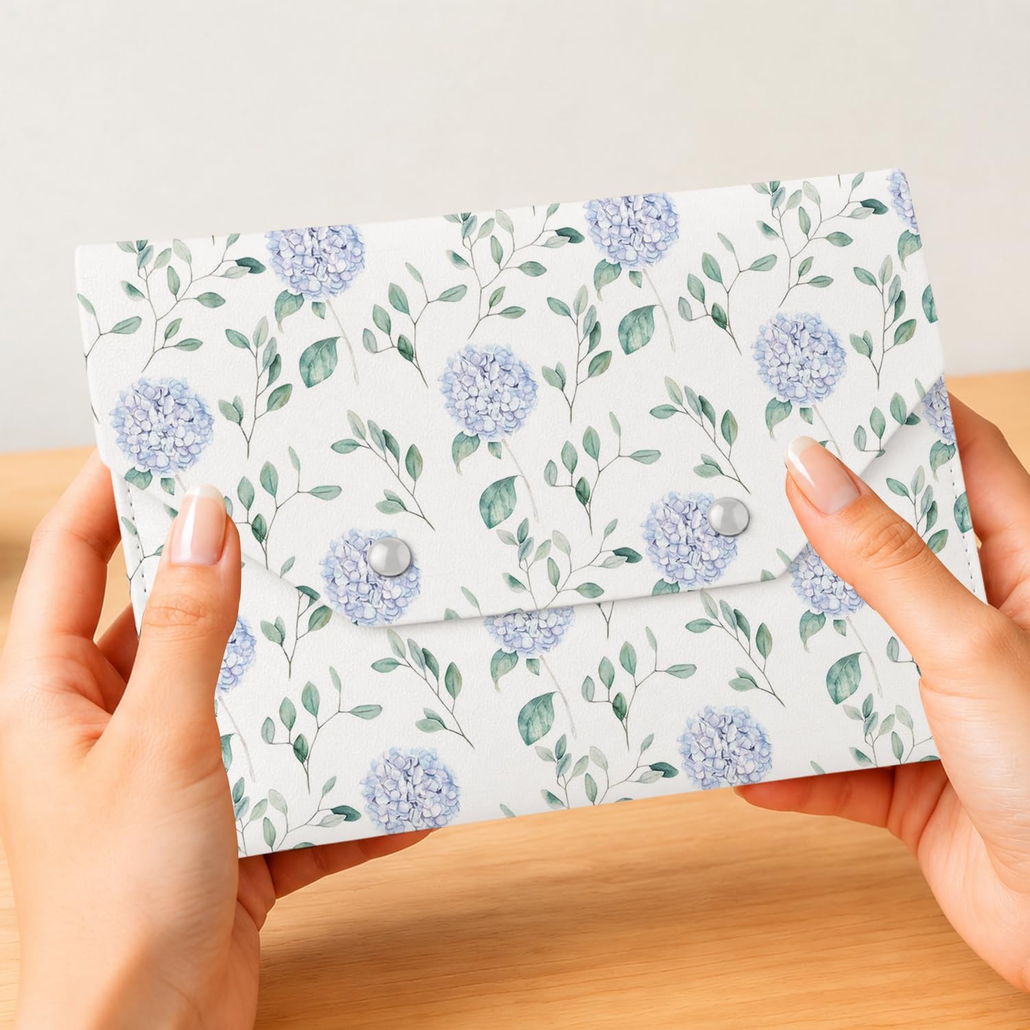 Blue Hydrangea Flower Leather Mahjong Card Bag Holder Pouch image 5