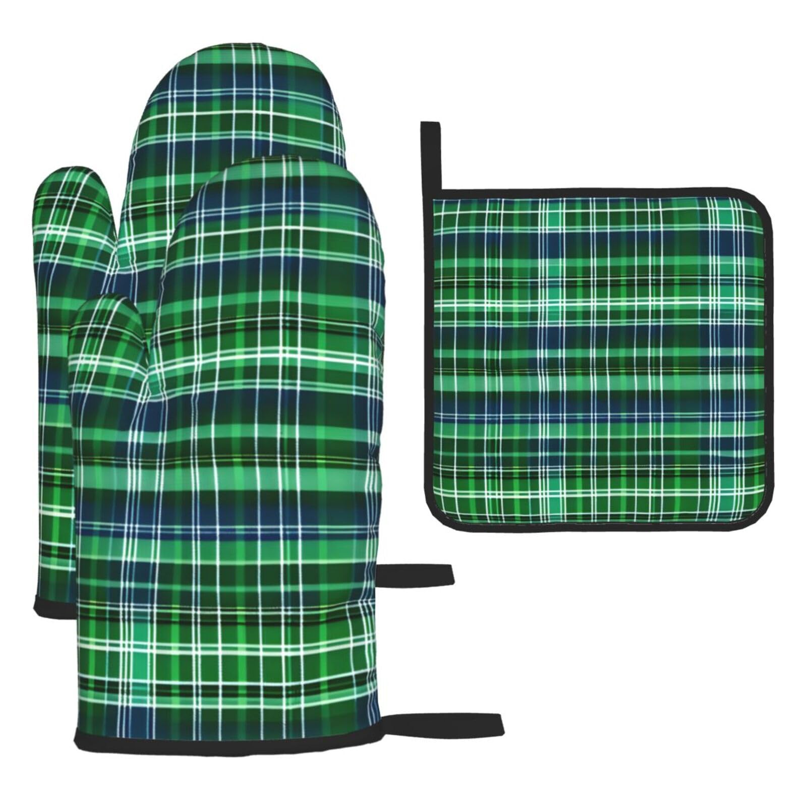 Blue and Green Scottish Tartan Print Oven Mitts and Potholders BBQ Gloves-Oven Mitts and Pot Holders for Cooking Baking