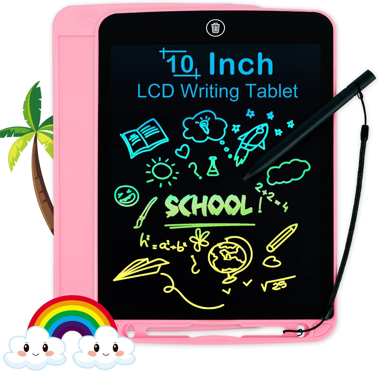 Girls Toys Gifts LCD Writing Tablet for Kids 10 Inch, Colorful Doodle Board Drawing Tablet with Lock Function, Erasable Reusable Writing Pad, Educational Girls Toys Gifts for 3-6 Year(Pink+Lanyard)