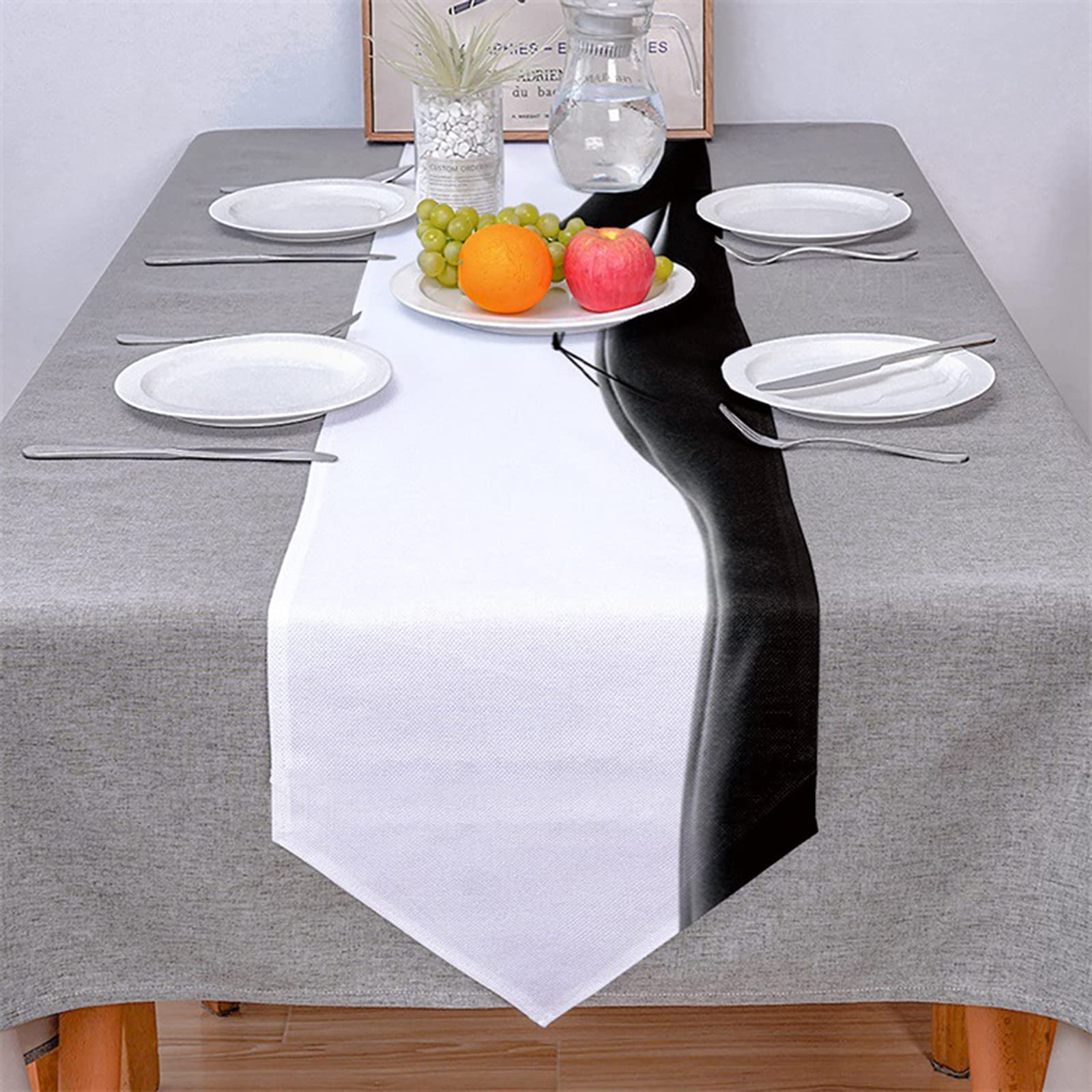 Runner Moderno 33x178CM Tacchi Alti Runner Tavola Moderno Bianco Nero Cotone - Stile 3