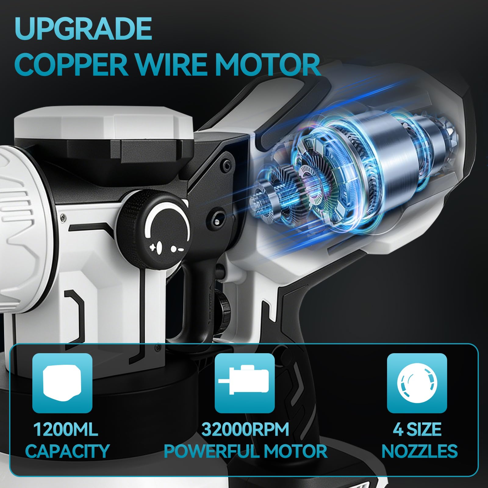 Akumulatorowy rozpylacz do makita 18 V, elektryczny ręczny pistolet natryskowy HVLP z 4 dyszami, 3 wzory, zbiornik 1200 ml, do mebli domowych, ogrodzenia, tarasu, malowania, bez baterii