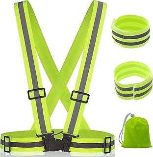 Horuhue Reflective Running Gear-Adjustable Safety Vest Fits Over Outdoor Clothing-Lightweight Reflective Vest with 360° High Visibility for Running,Cycling,Walking(Included 2 Reflective Bands & Bag)