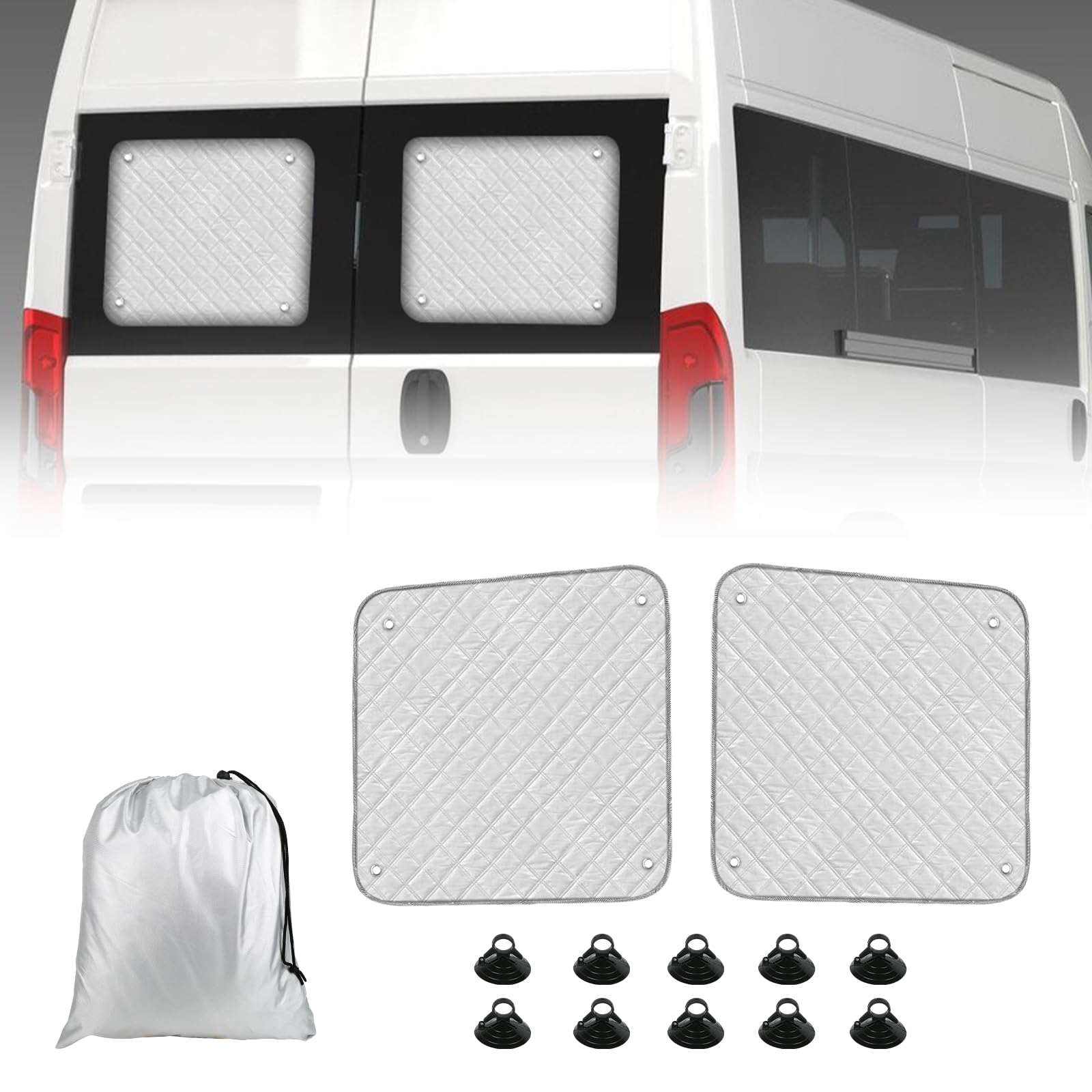 Parasol Ventanas Traseras Coche Compatibles con Fiat Ducato 2006-2025, Parasoles Térmicos Internos, Parasoles para La Ventana Trasera de Dos Puertas
