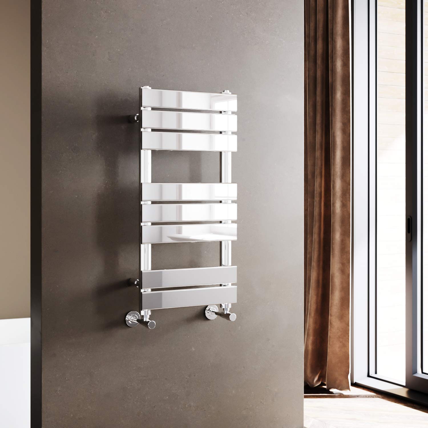 ELEGANT 800 x 400mm Bathroom Flat Panel Heated Towel Rail Radiator Modern Central Heating Bathroom Warmer Wall Mounted Ladder Rad,Chrome