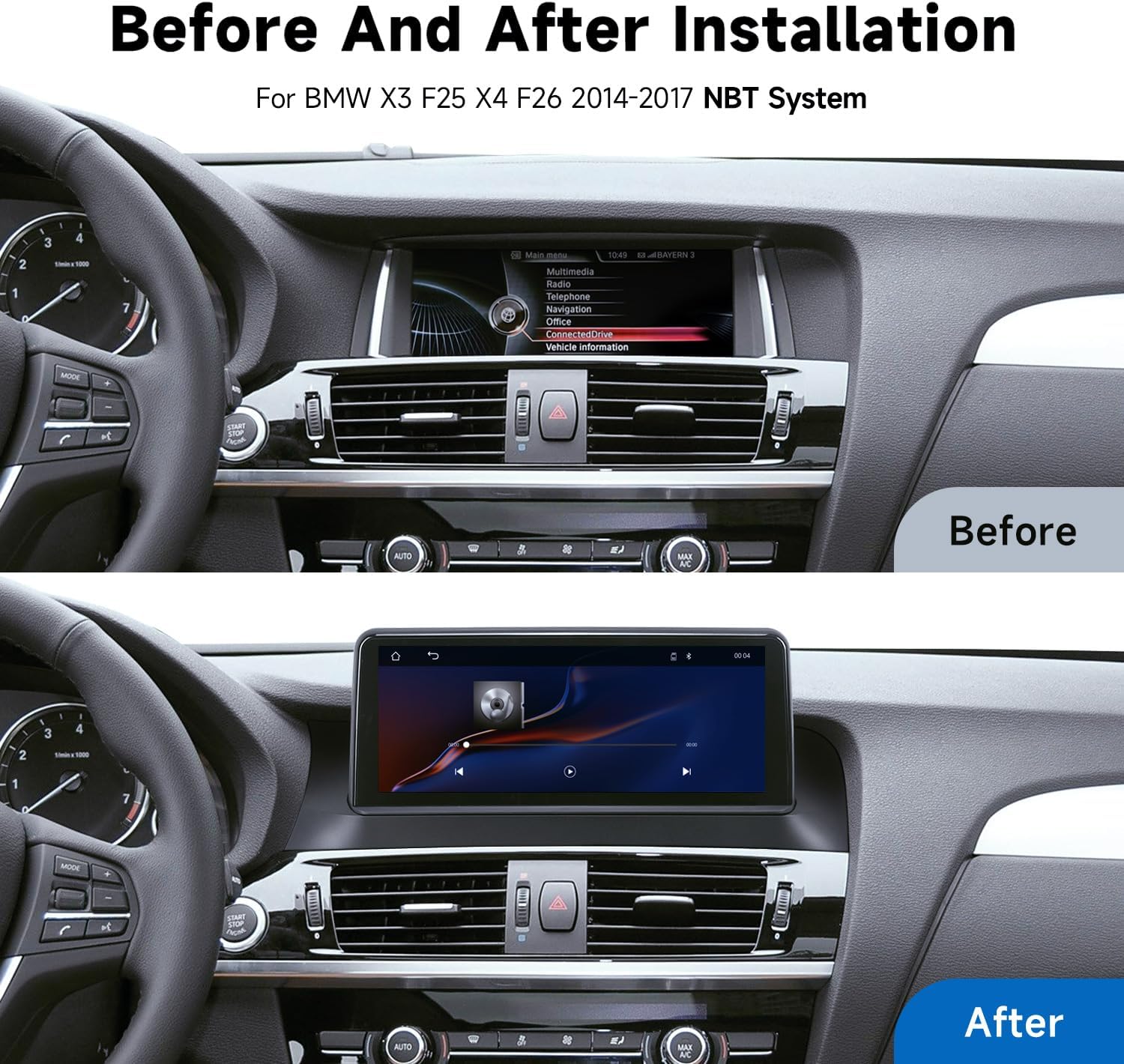 Android Auto Wireless Carplay Car Multimedia Stereo Radio Player for BMW X3 F25 X4 F26 from 2014 to 2017 NBT Linux System Navigation GPS Linux image 3 of 5 B0F3XB77FL