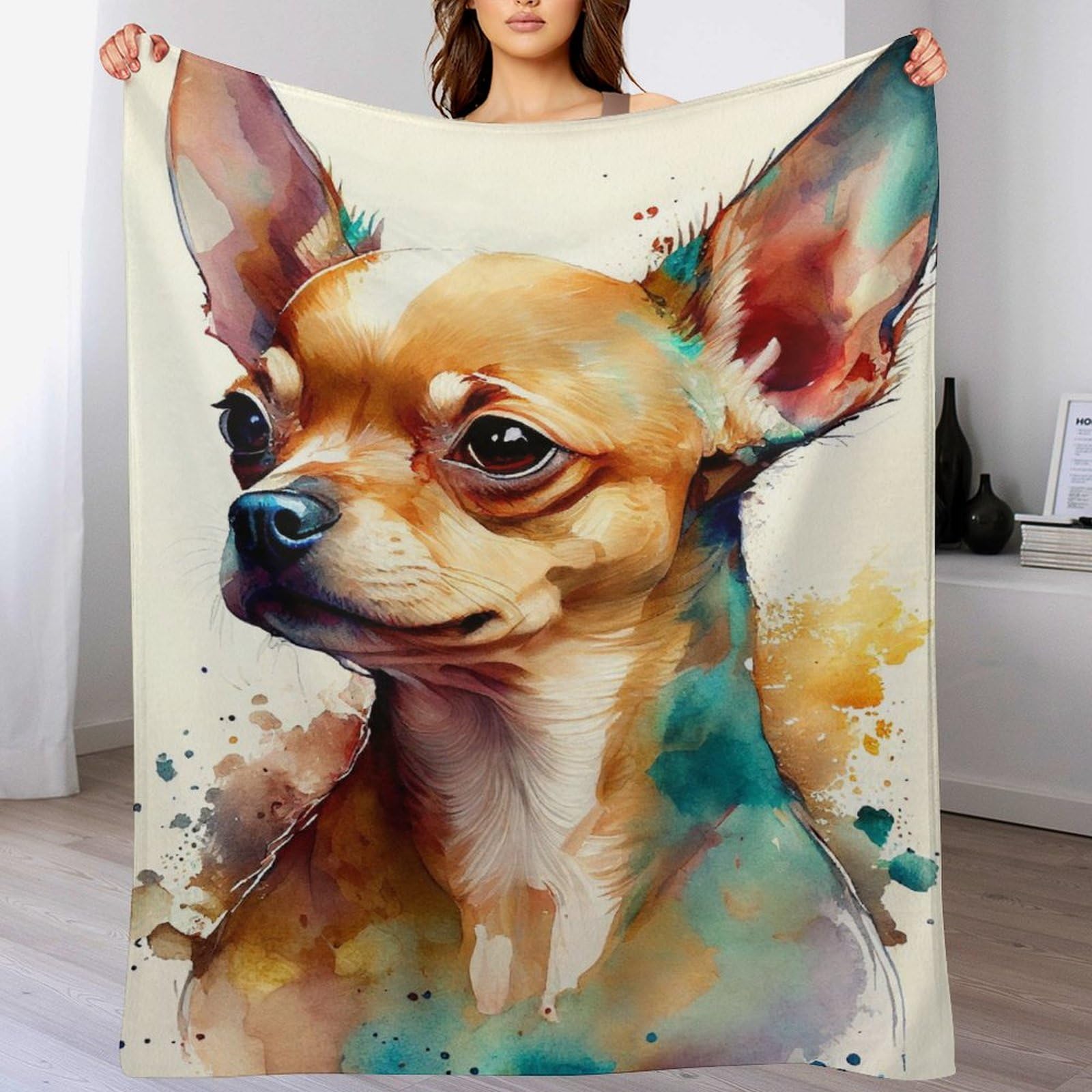 Dcccy Chihuahua Flannel Blanket Throws For Sofa, Bedroom, Couch, Travel, Microfiber Fleece Throw - Soft, Plush Bed Blankets 100×130Cm