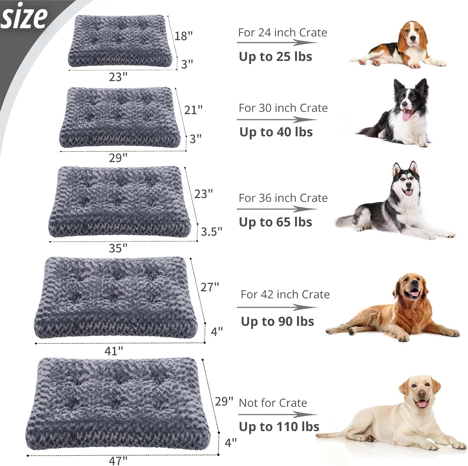 Washable Dog Bed Deluxe Plush Dog Crate Beds, Fulffy Comfy Kennel Pad Anti-Slip Pet Sleeping Mat (35.0" L x 23.0" W x 3.5" Th)