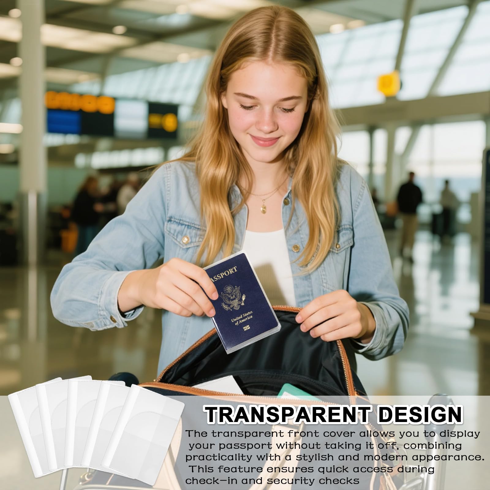 Lot de 10 housses de passeport imperméables – Portefeuille de voyage en vinyle transparent avec poches supplémentaires pour cartes et billets, couverture de passeport en plastique transparent pour