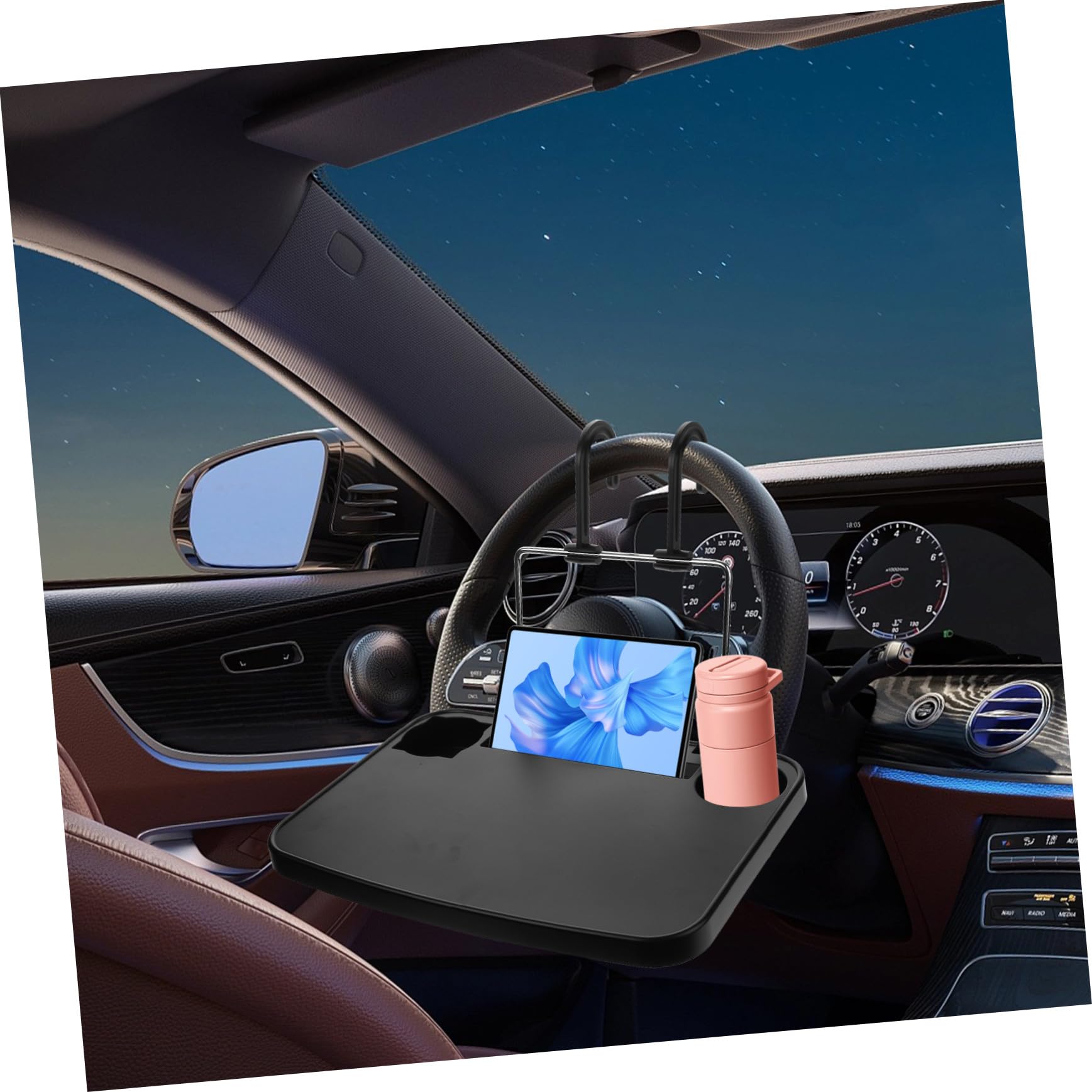 Tavolino Pieghevole per Poggiatesta Auto Portabicchieri Nero | Abs e Hardware, Stile Moderno, per Viaggi Lunghi e Spostamenti Quotidiani, Supporto Multifunzione per Laptop