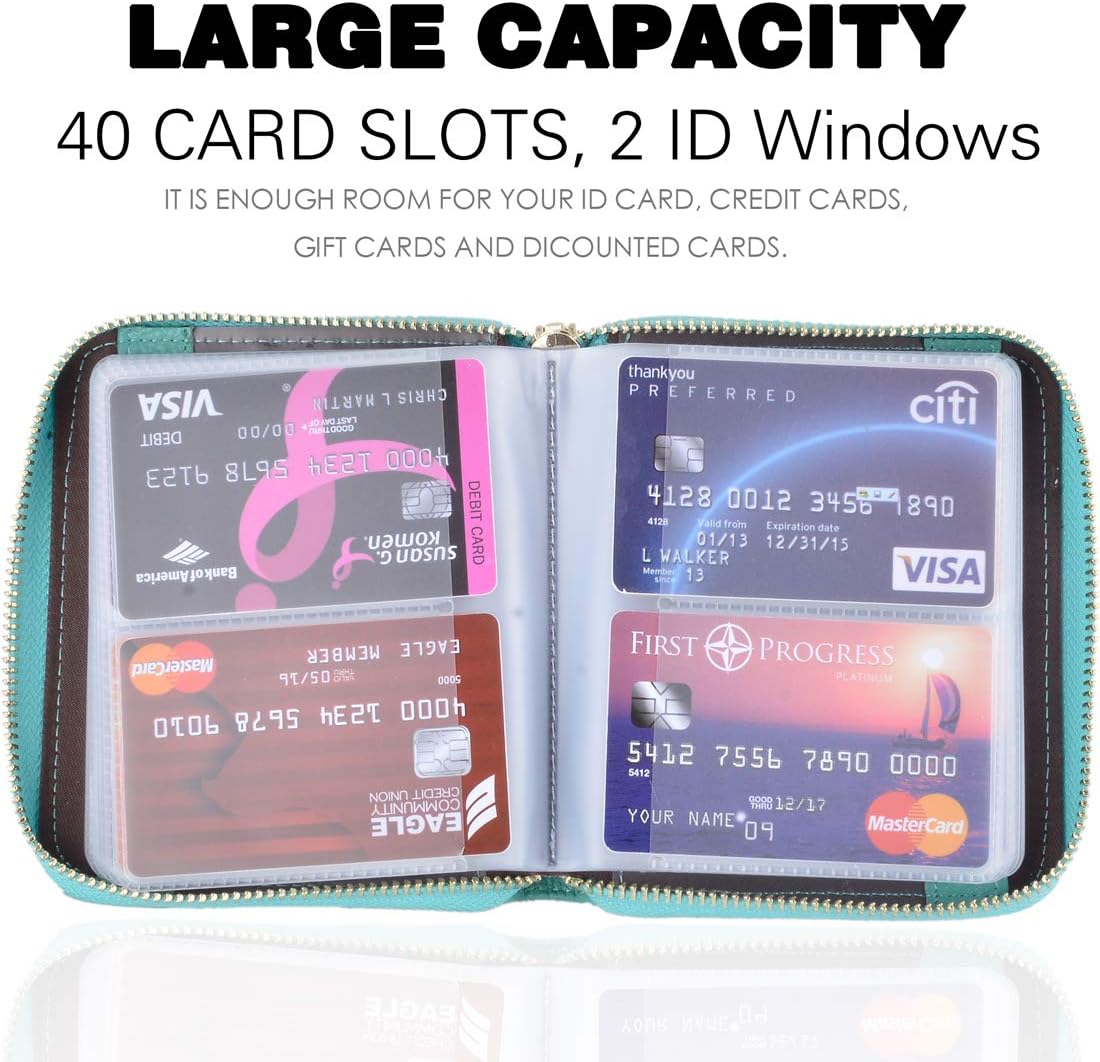 Easyoulife Womens Credit Card Holder Wallet Zip Leather Card Case RFID Blocking (Glitter Teal) - Image 3