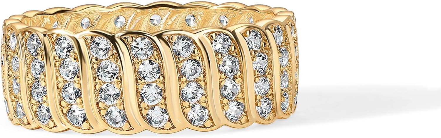 PAVOI 14K Gold Plated Chunky Ring | Cubic Zirconia Stackable Rings | Chunky Wide Band for Women - Image 3