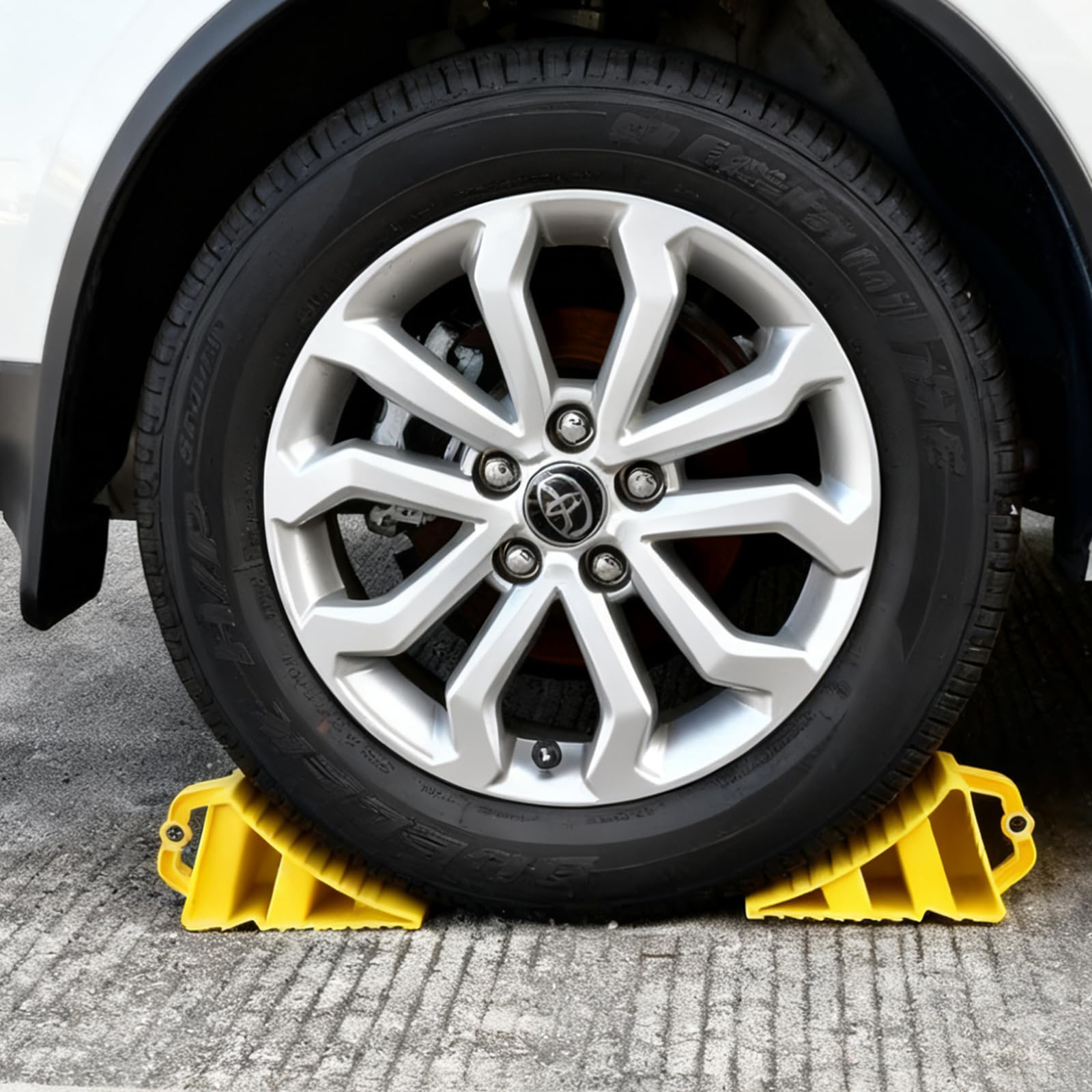 2 pezzi cunei fermaruota per auto: 15 x 10 cm, antiscivolo, portatili, cunei fermaruota per rimorchio, cunei fermaruota gialli con maniglia, cunei fermaruota per camper, cuneo fermaruota in