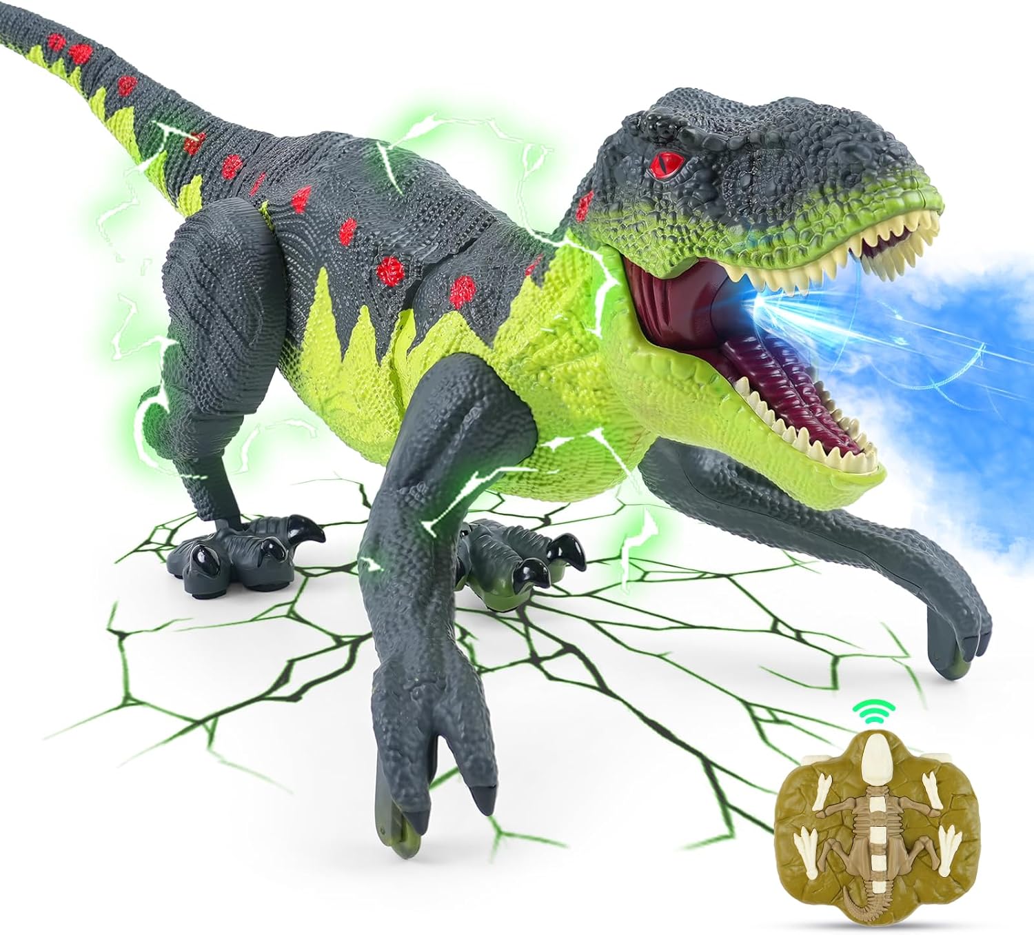 Remote Control Dinosaur Toy for Kids - Best Birthday Gifts for Boys Ages 3-5 4-7 8-12 Year Old, Interactive Walking Dino with Sound Effects, Spray and Lights