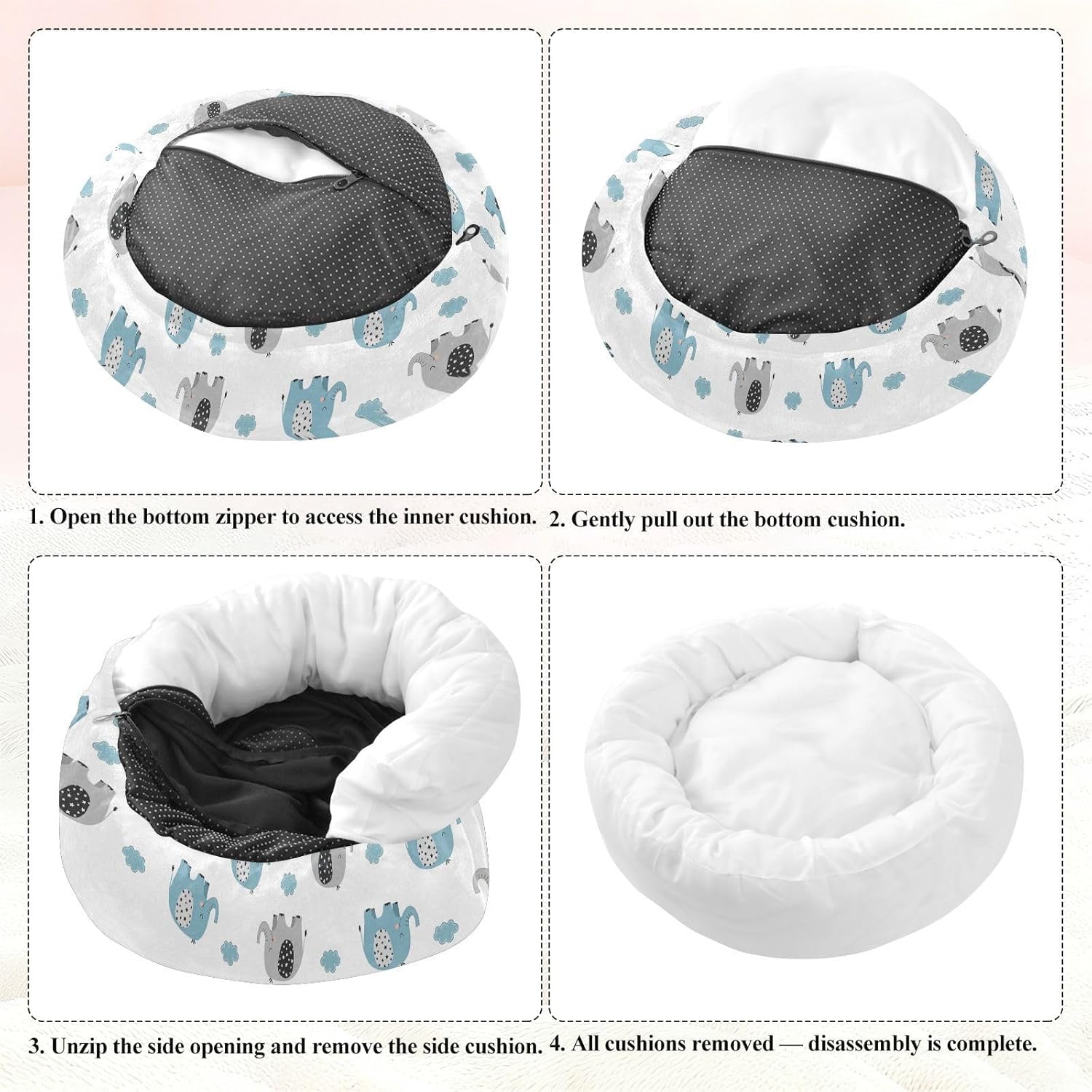 Elephant Dot Ear Pattern Dog Bed Round Donut Washable Puppy Cat Bed Small Pet Medium Dog Beds Mat for Small Medium Dogs Cats,M