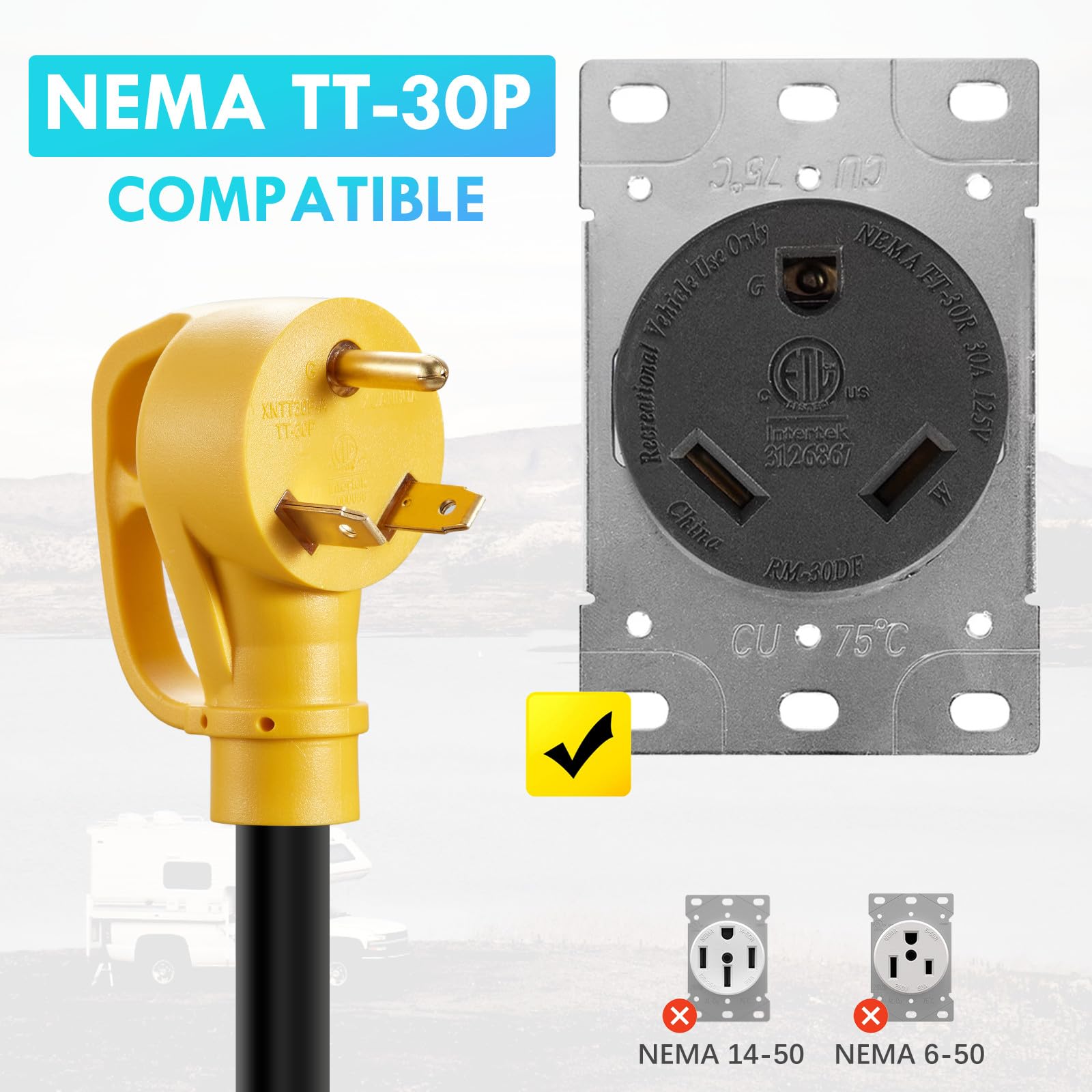 30 Amp to 20 Amp 110V RV Distribution Adapter,TT-30P to 4 X 5-20R/15R RV 4-Prong to Mutiple Household Outlet w/ 20Amp Circuit Breaker RV Generator Distribution Cord - 3
