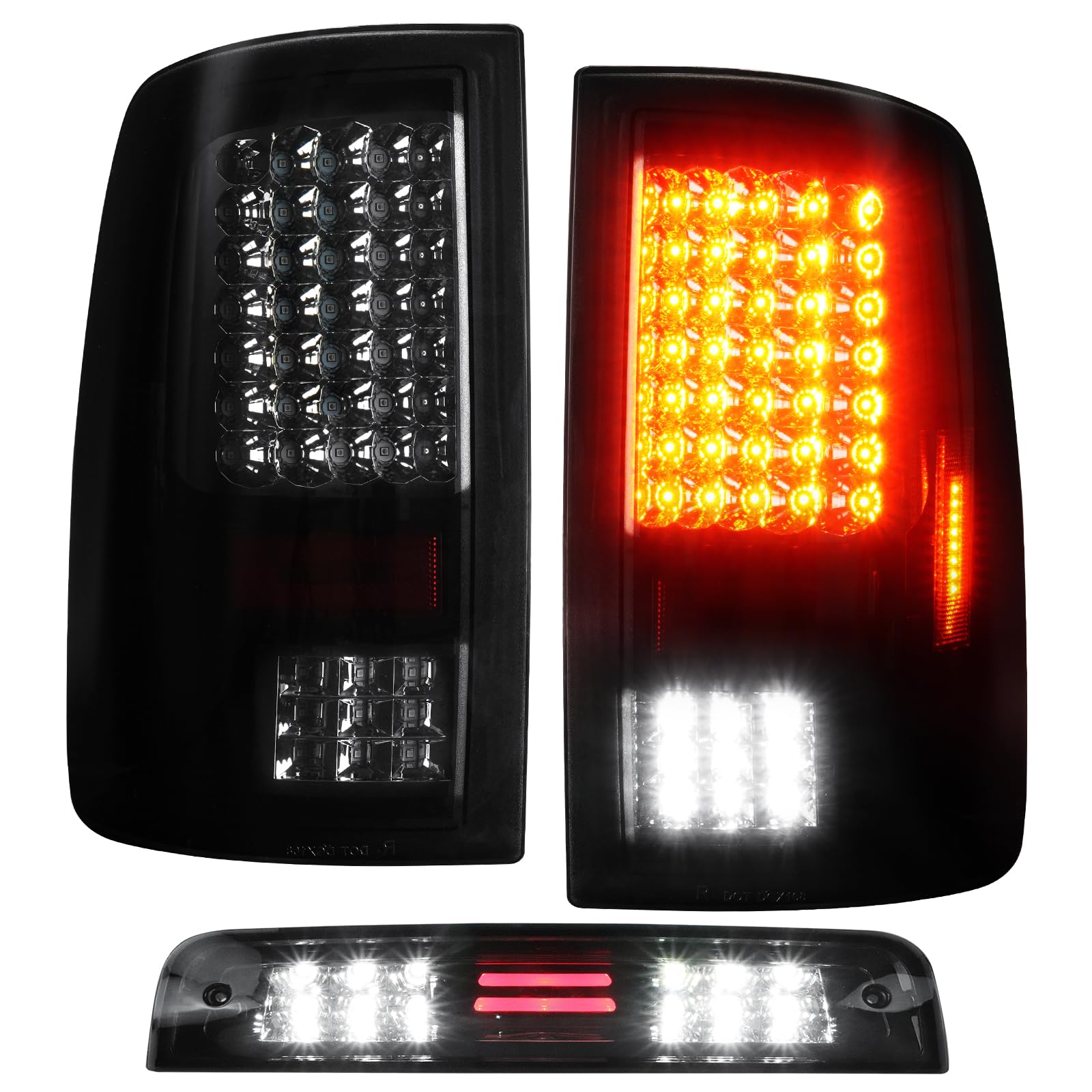 Photo 1 of (3 Pack) Rear LED Taillight + 3rd Brake Cargo Lamp for 2009-2018 Dodge Ram 1500, 2010-2018 Ram 2500 3500 Chrome Smoke Lens, Only Fit factory Halogen/incandescent and Without Projector Headlights Model