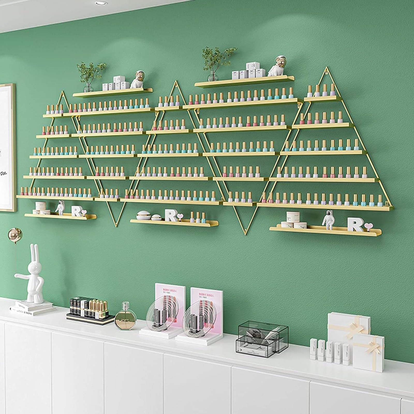 Bianca,6 Piece Set, Scaffale da Parete in Metallo per Smalto per Unghie Scaffale per Vetrine per Oli Essenziali, Staffa Triangolare da 6/10 Pezzi Scaffali per Organizer per Profumi