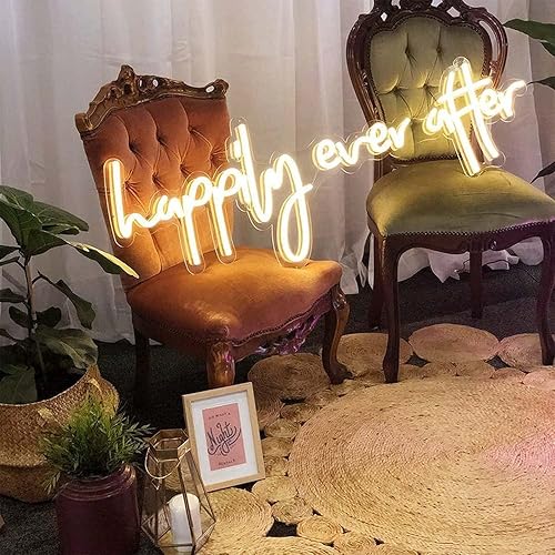 Miniatura 3 de Letrero de neón con texto en inglés "Happily Ever After", letrero de neón personalizado, decoración hecha a mano, para colgar en la pared, letrero