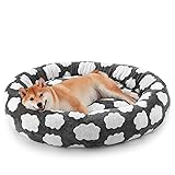 JOEJOY Donut Dog Bed Medium Size Dog, Cute Round Calming Pet Bed with Removable Washable Cover, Orthopedic Puppy Bed with Jacquard Shaggy Plush & Non Skid Bottom Grey M (30x30x8)