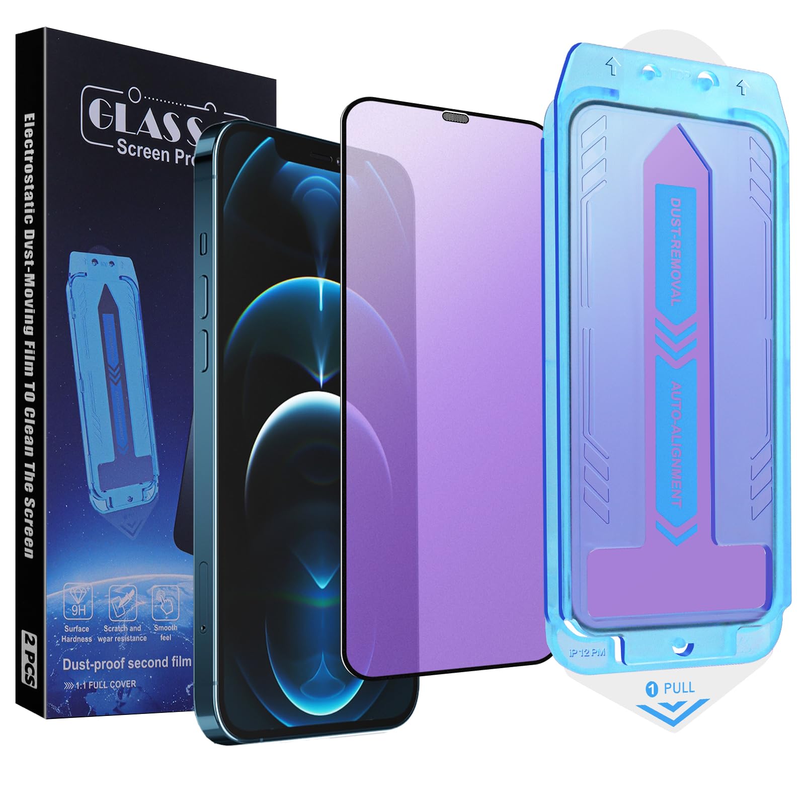 2-pak matowych ochraniaczy ekranu do iPhone'a 12 Pro Max, szkło hartowane 9H, pełne pokrycie, ochrona przed odciskami palców, automatyczne usuwanie kurzu, bez pęcherzyków powietrza, łatwa instalacja