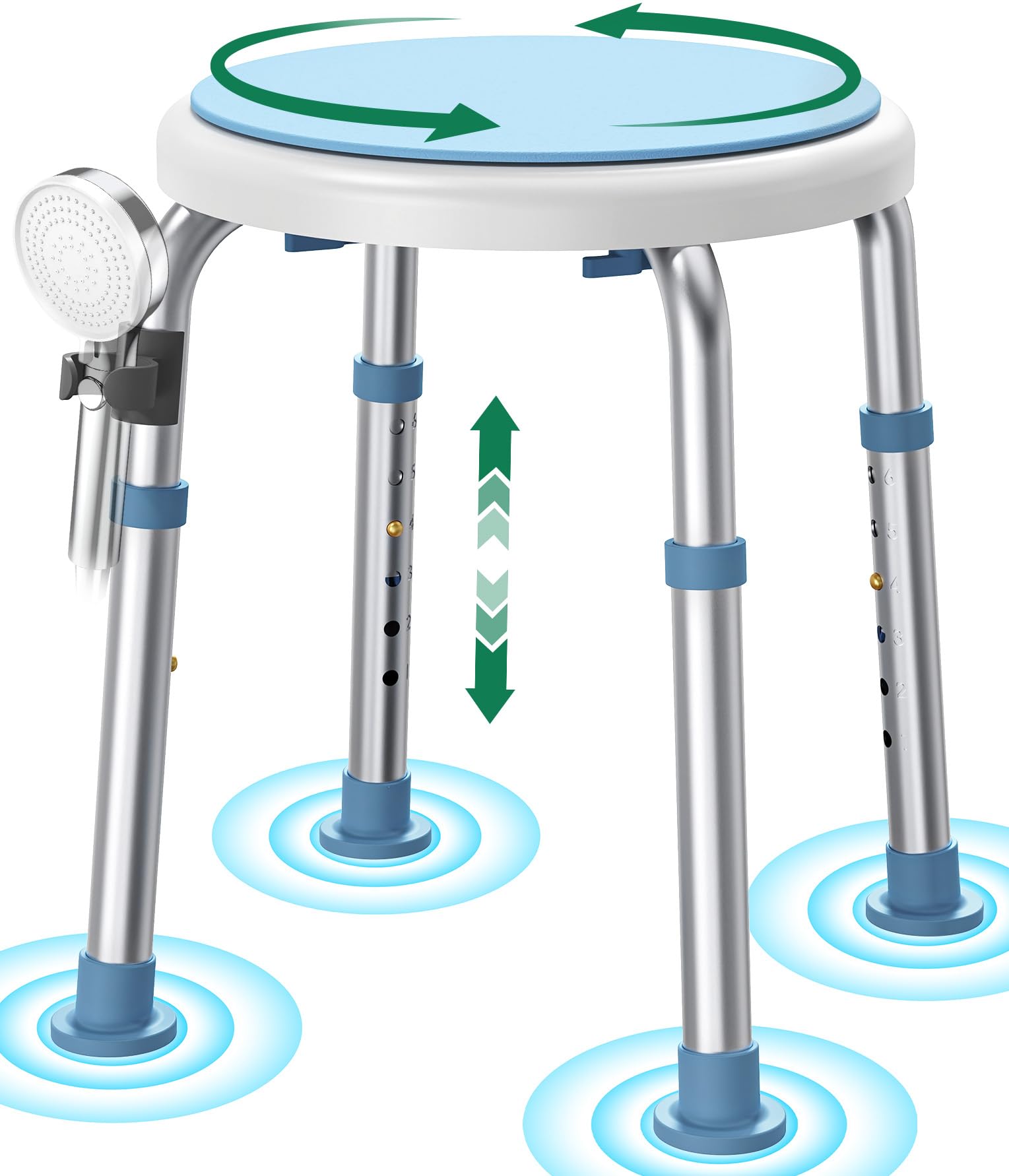 360° Swivel Shower Chair with Adjustable Height – Non-Slip Bathroom Shower