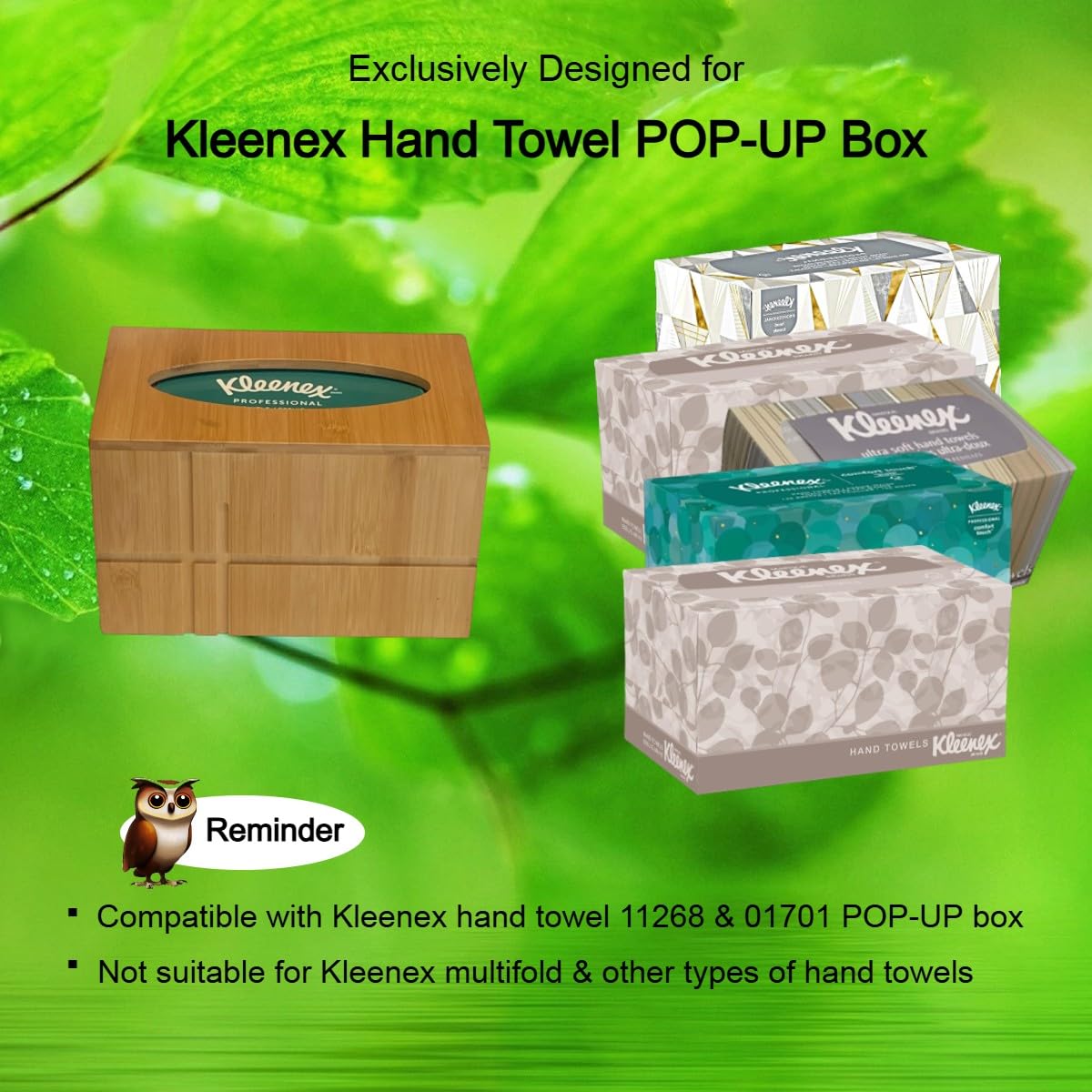 Kleenex Hand Towels (11268, 01701) POP-UP Box Cover - Natural Bamboo Wood - Chic Midcentury Design for Home or Office