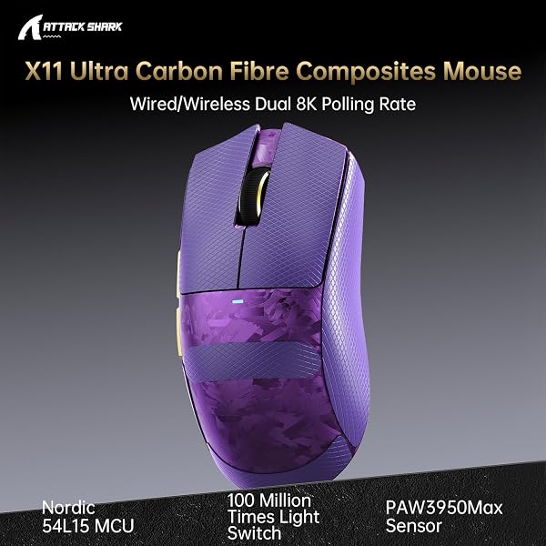 ATTACK SHARK X11 Ultra Wireless Gaming Mouse, Ultra-Light 63g, 42K DPI, 8K Polling, Nordic Chip, Carbon Fiber, for Esports & Pro Gamers - 2