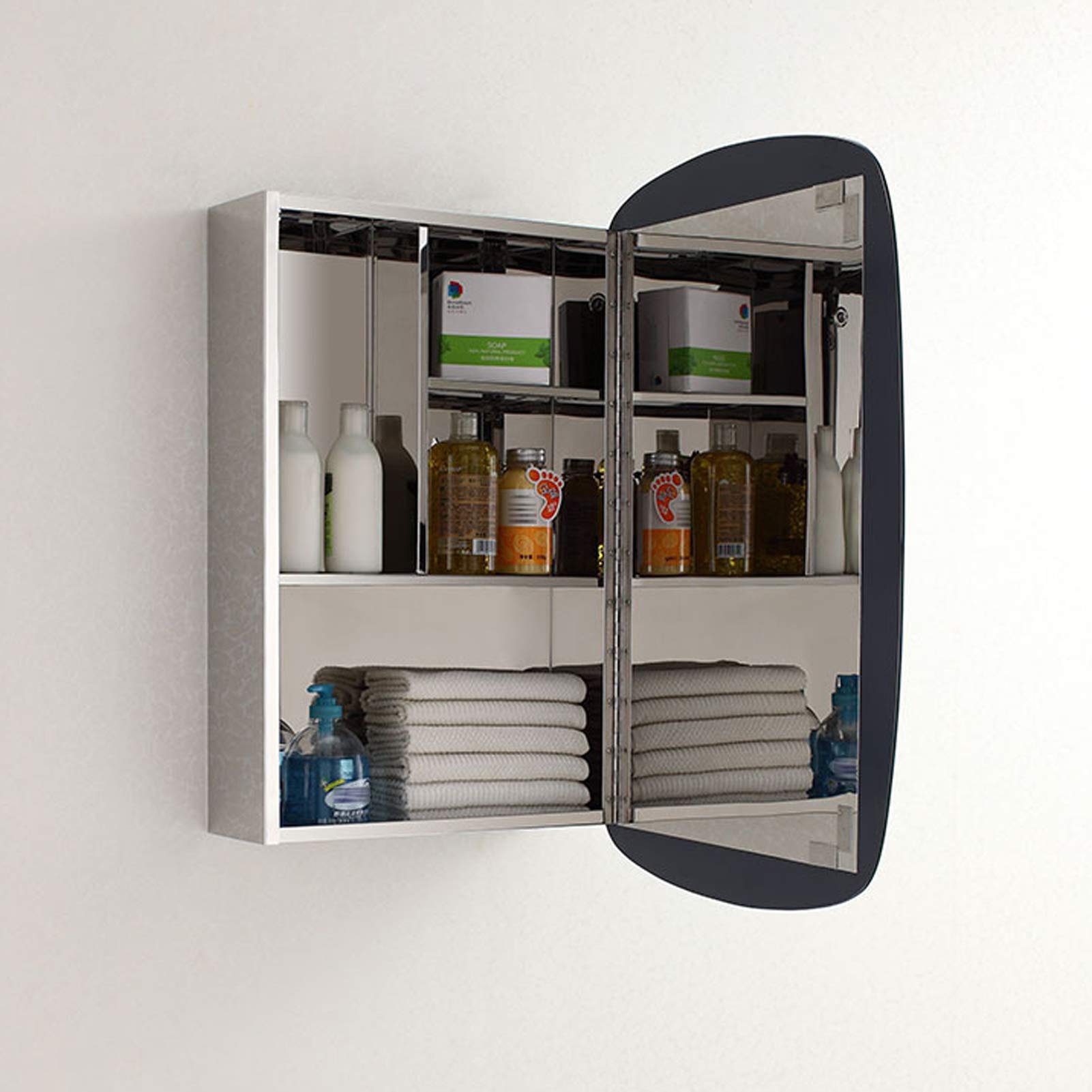 Armadietto a specchio da parete per bagno, armadietti multiuso per medicinali da cucina in acciaio inossidabile, salvaspazio, argento,Right (Left)