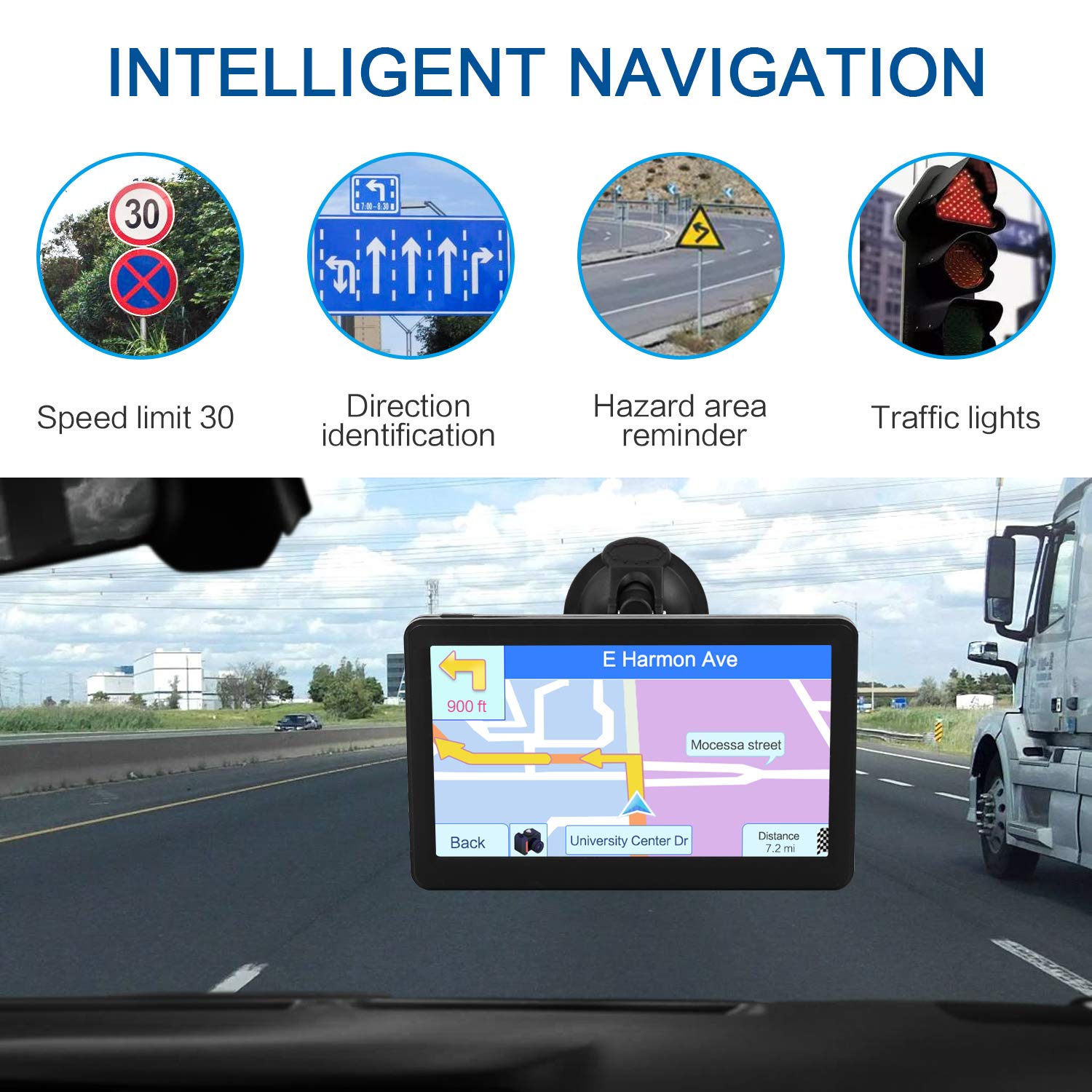 Navigatore Satellitare Auto Camion: 2023 touch screen 7 pollici 8G 256M navigatore con guida vocale, allarme flash, aggiornamento gratuito della mappa, nero