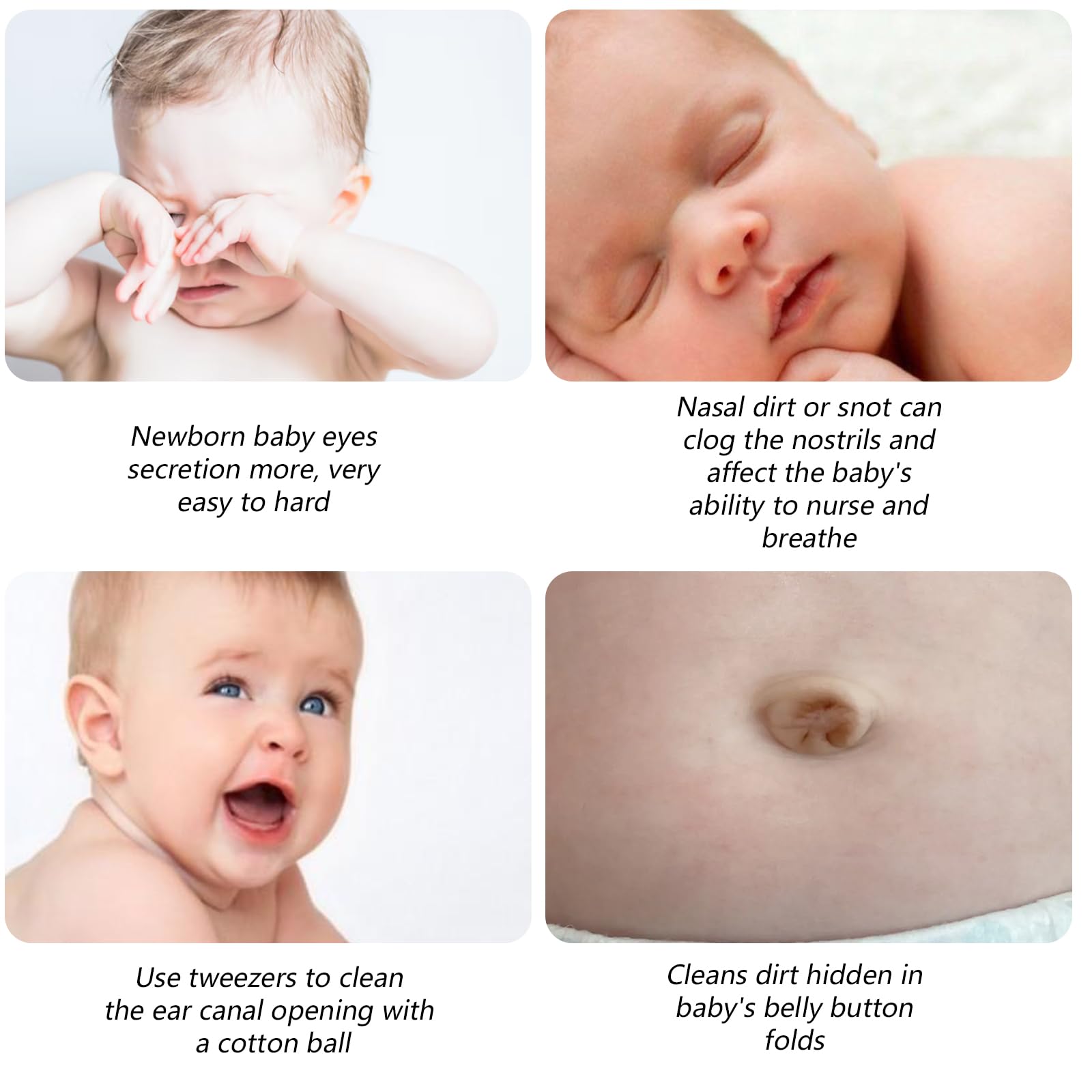 Lot de 5 pinces de nettoyage du nez, 5 couleurs pour bébé avec tête ronde, pince efficace pour nettoyer les oreilles, le nombril