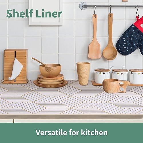 Miniatura 3 de Revestimientos para armarios de cocina de 17.5 pulgadas x 30 pies, revestimiento de gabinete no adhesivo, fuerte, antideslizante, grueso, dorado,