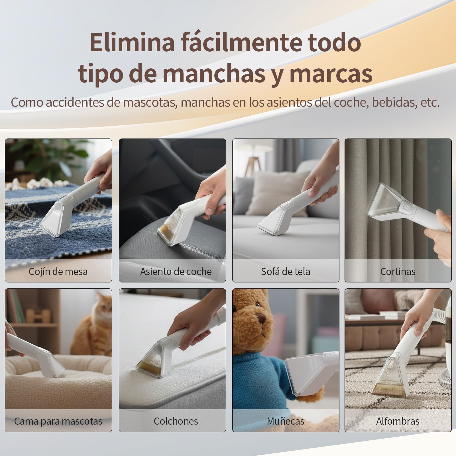 Aspiradora de Agua para Tapicerías, Limpiador Húmedo de Sofás, Alfombras y Colchones, Motor 500W Succión 18kPa, Depósitos Dobles, Cepillos Multiusos para Limpieza Profunda de Manchas en Hogar y Coche