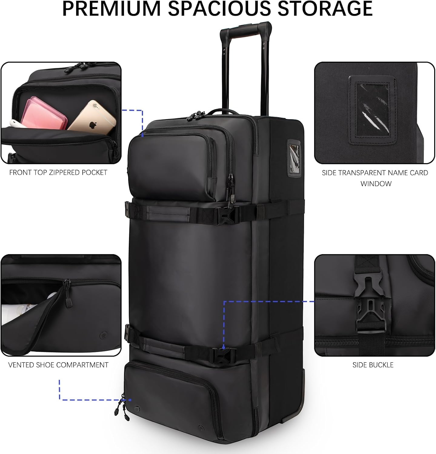 LARIPOP 33-inch Large Rolling Duffle Bag with Wheels and Handle,100L Travel Duffel Luggage Durable Ripstop Polyester Material,Multiple Interior and Exterior Pockets, - Image 5