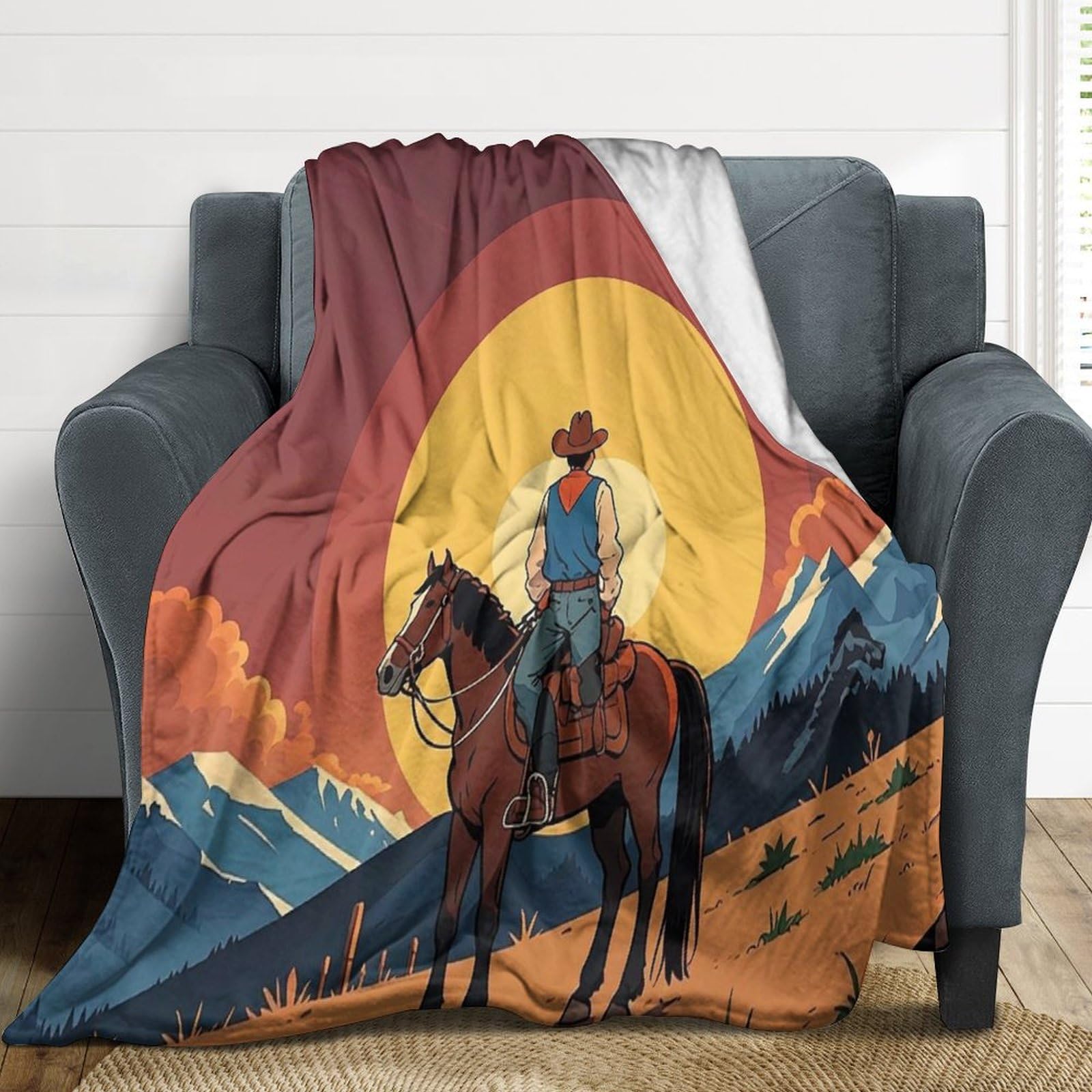 Couverture de cowboy West flanelle 127x152cm pour lit et canapé
