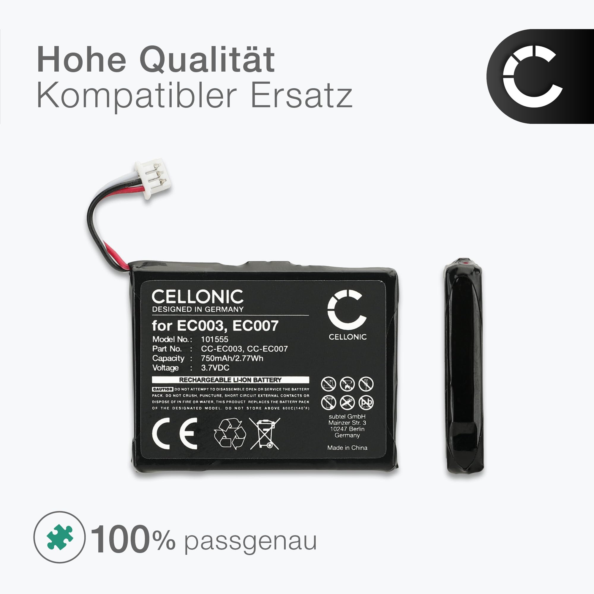subtel, Akku für mp3 Player kompatibel mit Apple iPod mini 1 Gen. - A1051, 2 -, EC003, 1G (3.7V, 750mAh)