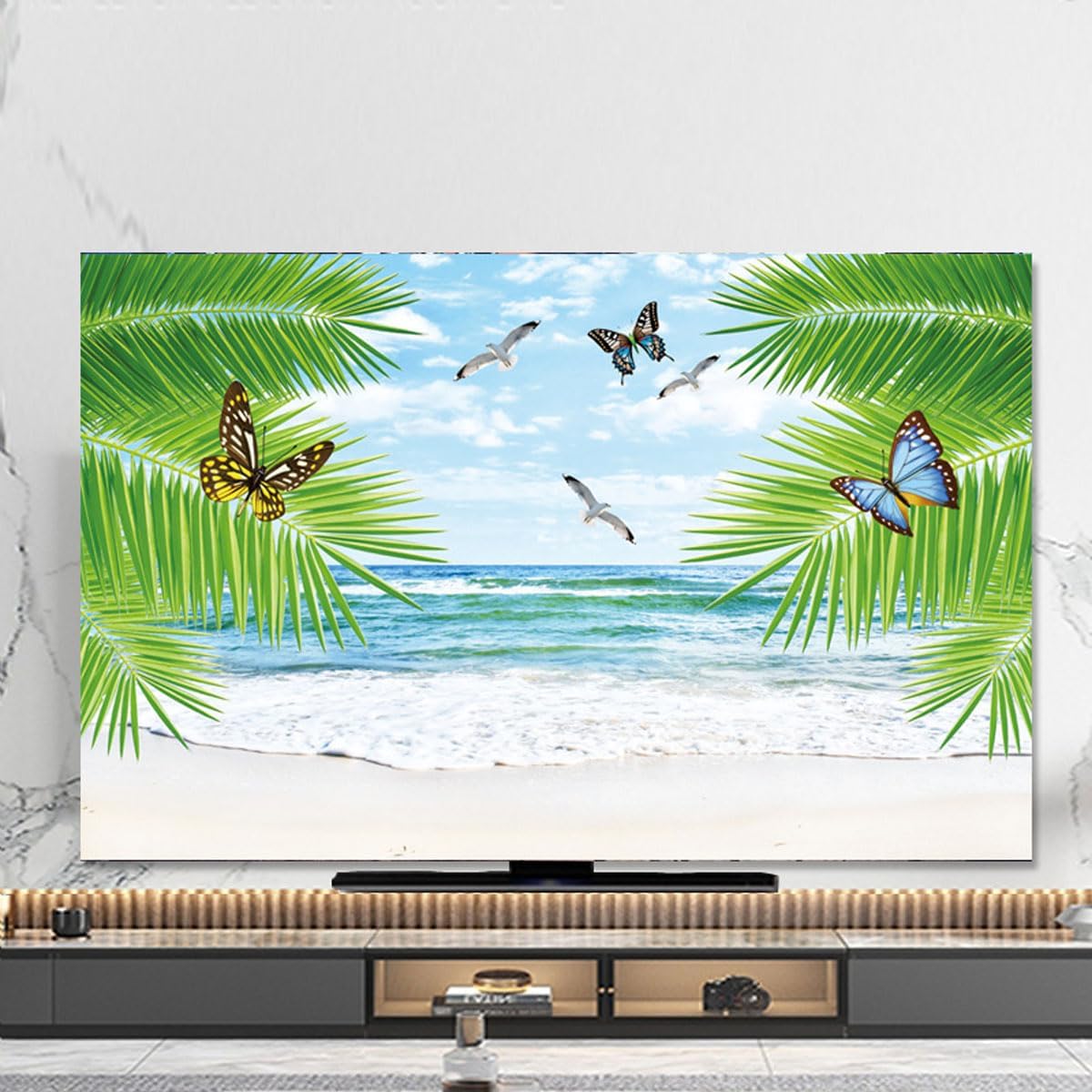 TV Covers TV Dust-Proof Cover Television Display Protective Indoor 32-80 Inch TV Screen Protectors Cover Indoor Bedroom Living Room Decoration Art Cloth for LCD, LED Desktop Hang(Size:65IN,Color:B)