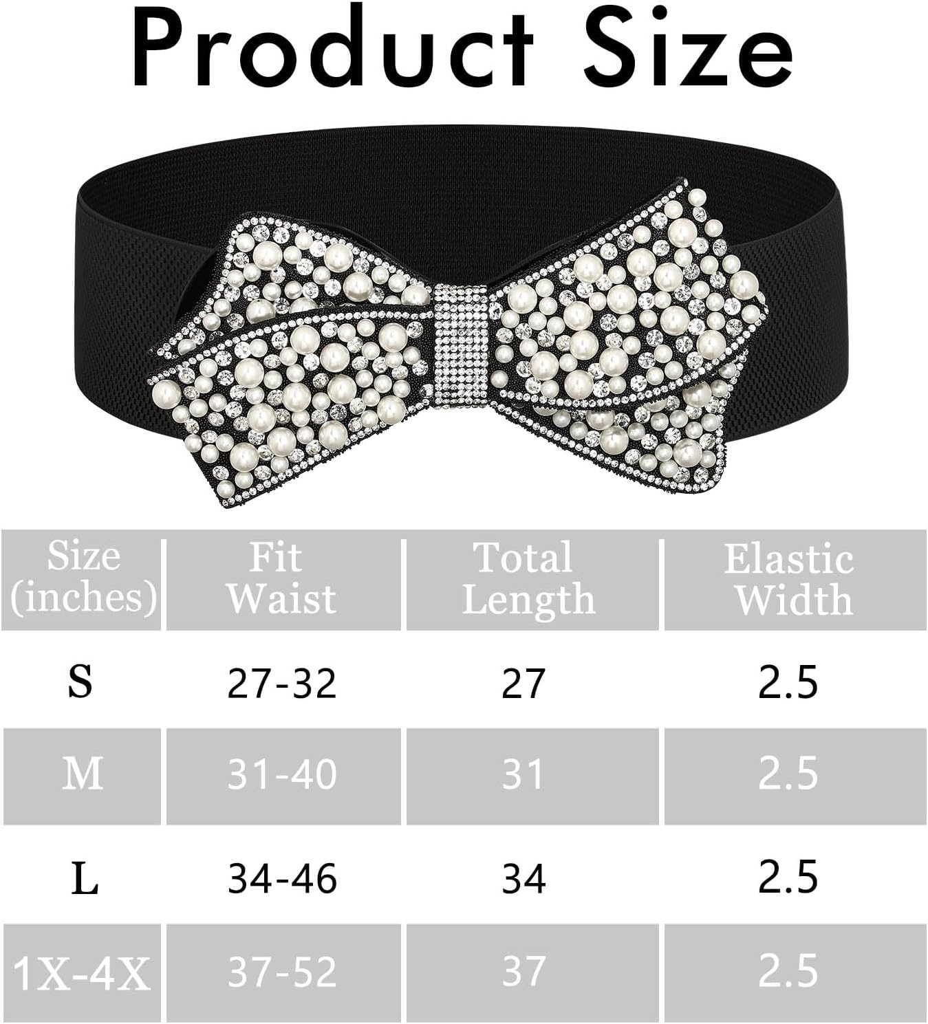Elastic Pearl Belt Women Black Rhinestone Bow Tie Stretch Belts Sparkly Crystal Wide Waist Belts for Dress - Image 5