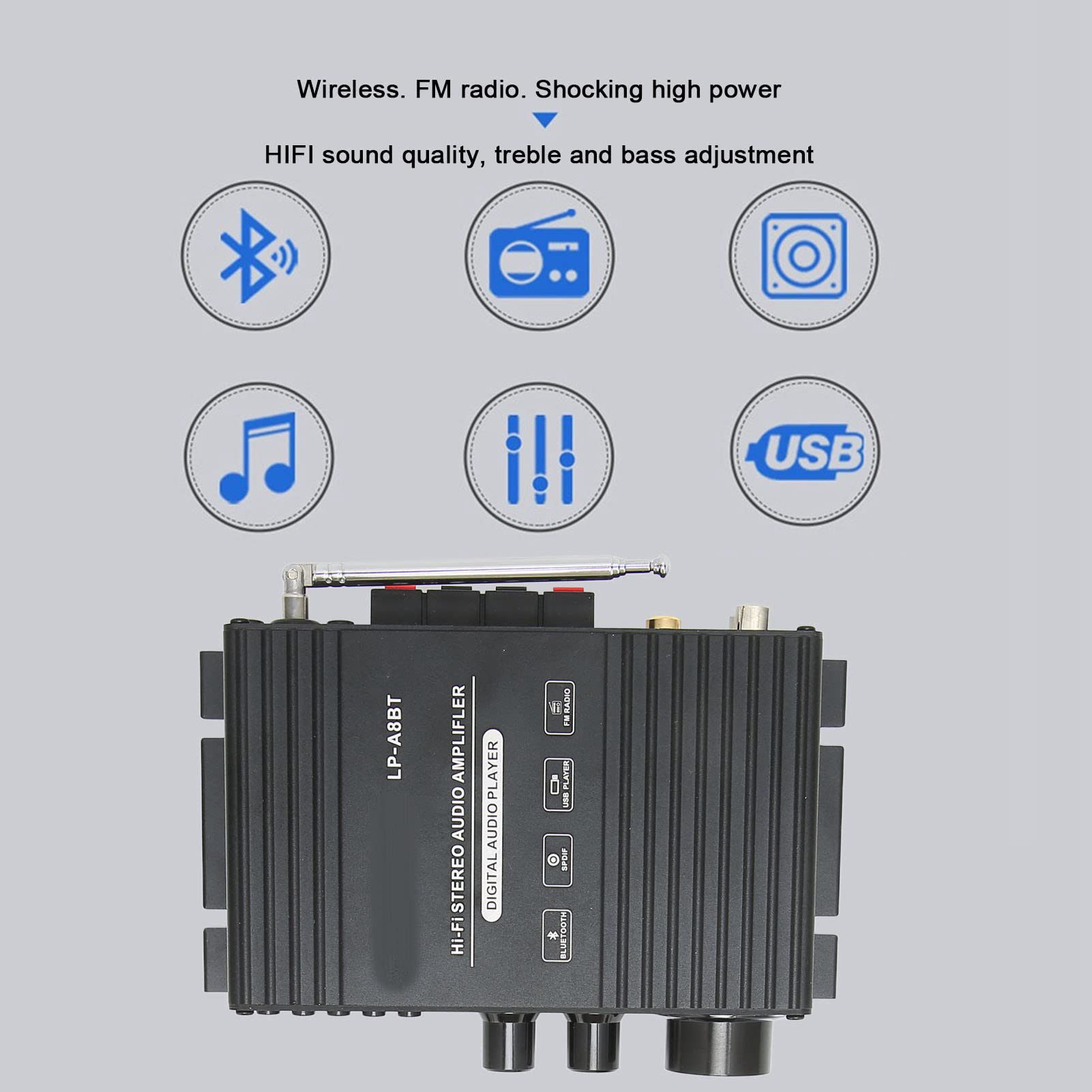 Amplificatore Stereo BT 5.0, Portata Wireless Oltre 40 Piedi, con Display a LED Digitale, Antenna Attrezzata e Telecomando, Ricevitore Stereo da 40 W X 2 per Auto da Casa