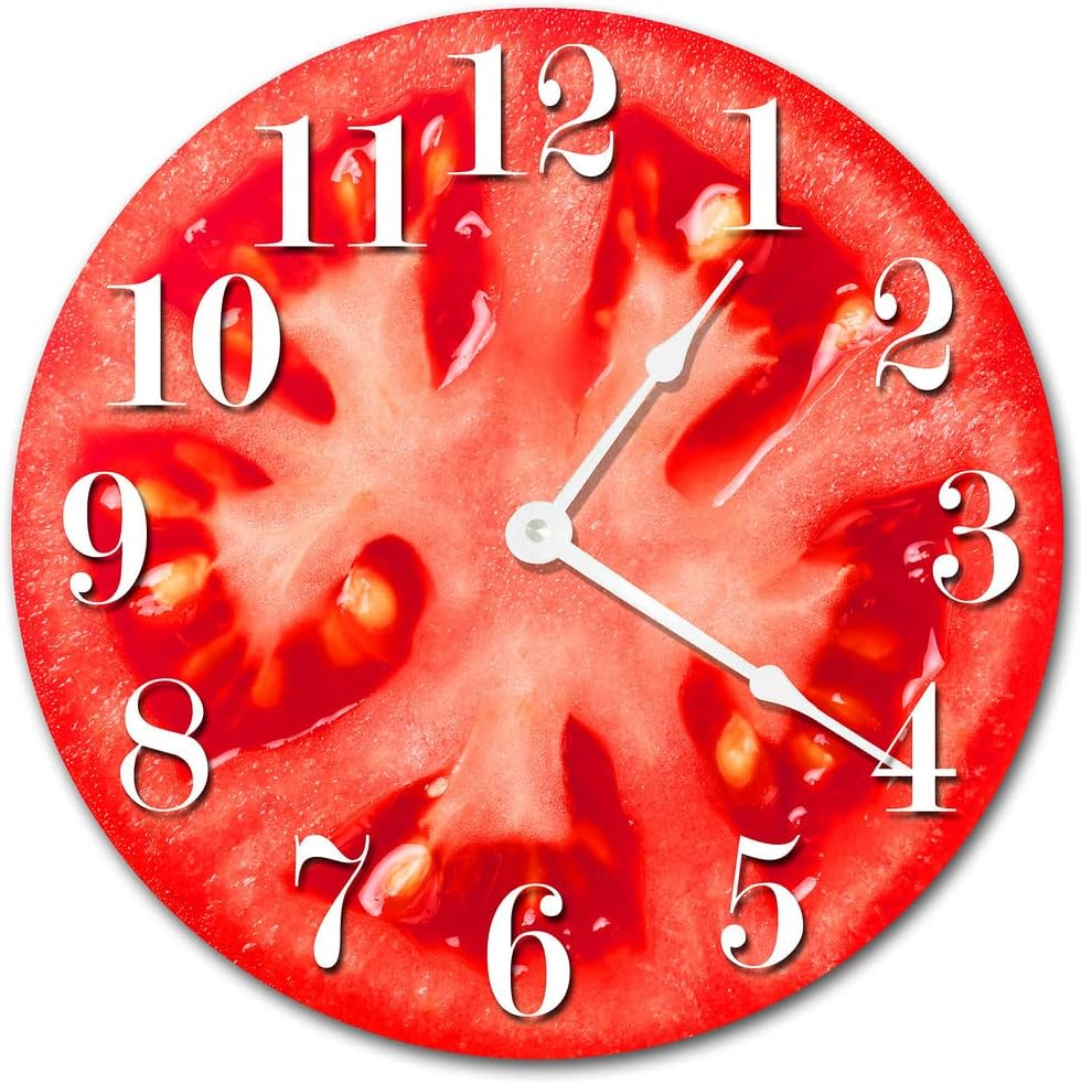 10.5" Tomato Vegetable Kitchen Clock - Decorative Round Wall Clock - Large 10.5" Wall Clock - Home Décor Clock