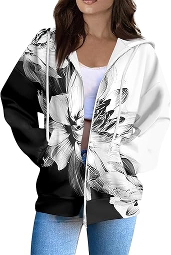 Zip Up Hoodie Women Casual Oversized Sweatshirts - Fall Fashion Fleece Lined Jacket - Thick Warm Coat Winter Clothing