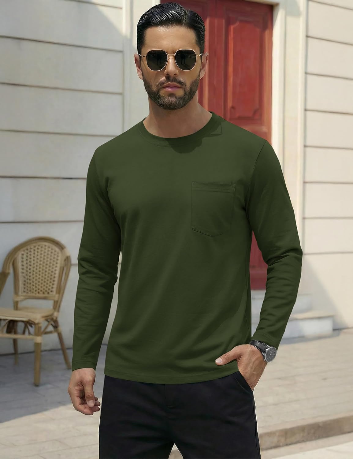 MAGNIVIT Men's Shirts Long Sleeve Pocket T Shirts Crew Neck Lightweight Tee Classic Casual Work Tops Plain Shirt - Image 2