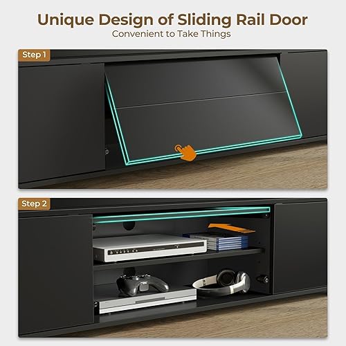 Miniatura 3 de Rolanstar Soporte de TV con toma de corriente y luces LED, moderno centro de entretenimiento para televisores de 32/43/50/55/65 pulgadas, mesa de