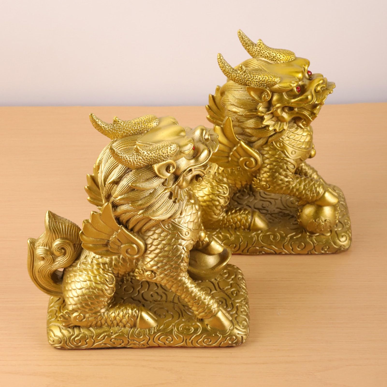 Para mosiężnych posągów Chi-Lin Kylin - figurki chińskiego bogactwa Kirin | Ozdoby i posągi Feng Shui do domu i biura, rzeźba dobrobytu przyciągająca bogactwo, powodzenia