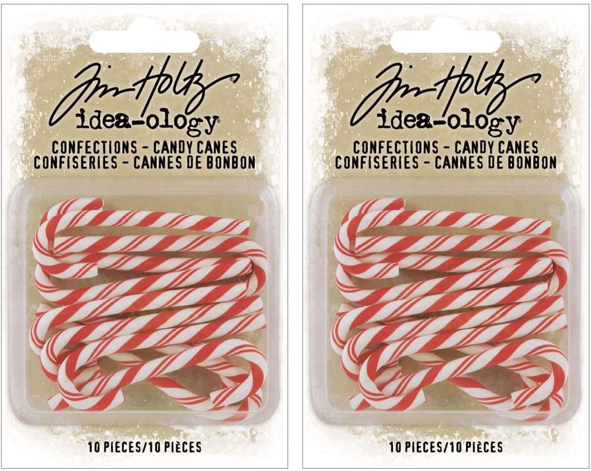 Tim Holtz Idea-Ology 2022 Holiday Christmas Confections - Decorative Candy Canes - Two Package Bundle